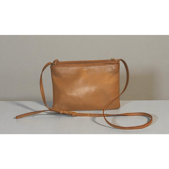 Authentic CELINE Calf Skin Trio Bag Shoulder Bag Crossbody Bag Beige - Small - Picture 1 of 16